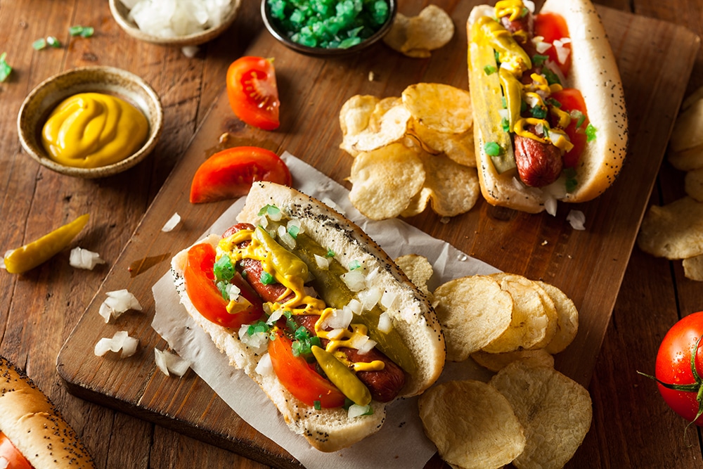 Bite a Chicago-Style Hot Dog