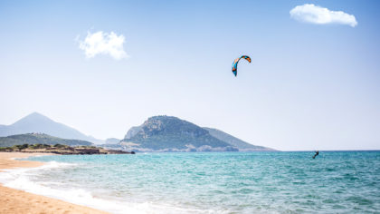 A man kite surfing in costa navarino.