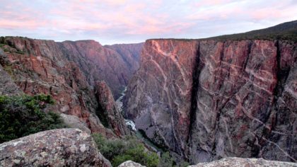 High view of the Black Canyon of the Gunnison at sunset.