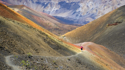 lone hiker in the Haleakala Crater