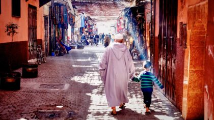 old man and child in marrakech medina