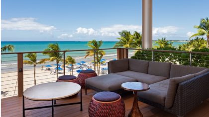 Resort lounge overlooking beach