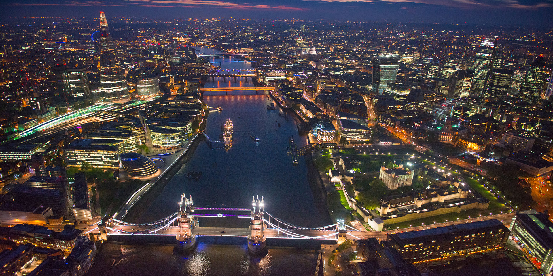 london at night from above