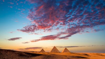 giza pyramids at sunset