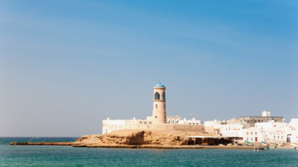 Lighthouse by the sea in Sur, Oman.