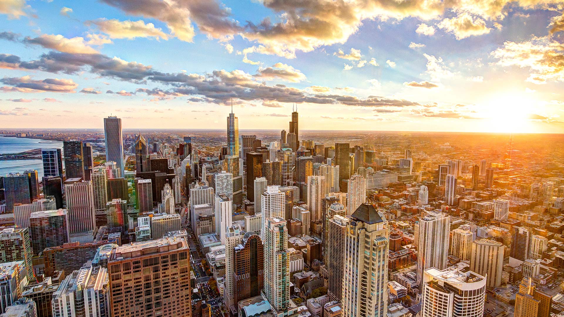 sunset over chicago skyline
