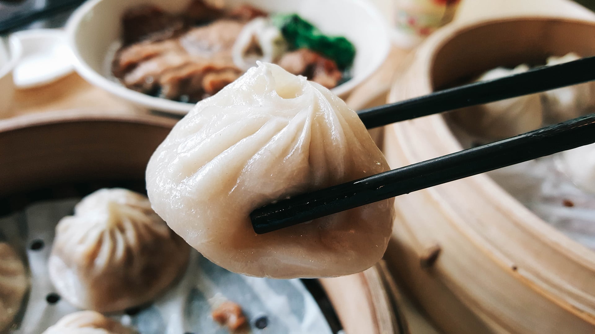 dumpling with chopsticks