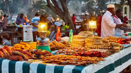 grilled food on table at zanzibar market