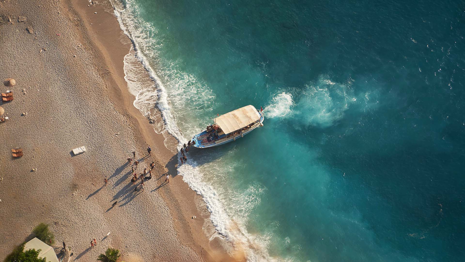 aerial view of boat anchored at beach in turkey