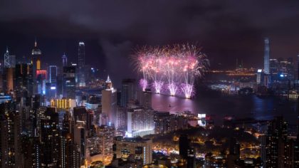 fireworks over victoria harbour hong kong
