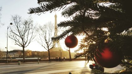 paris holiday celebration tree with decorations and eiffel tower