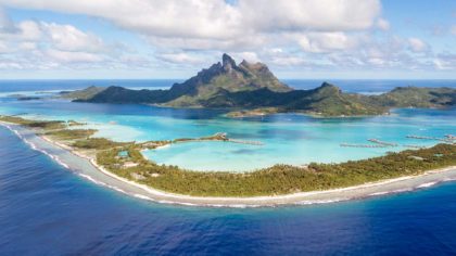 Arial view of Bora Bora on a beautiful day