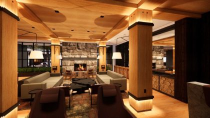 The Cloudveil, Autograph Collection in Jackson, Wyoming has a warm and rustic lobby