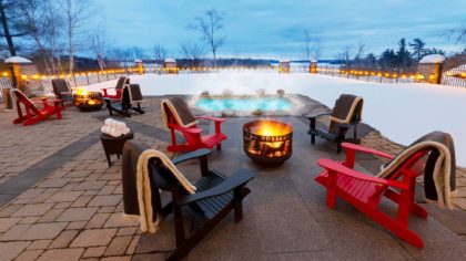 JW Marriott The Rosseau Muskoka Resort & Spa in Ontario outdoor patio has a warm hot tub