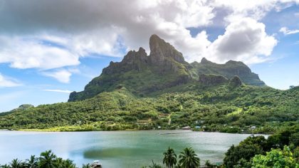 Mount Otemanu in French Polynesia overlooking a lagoon
