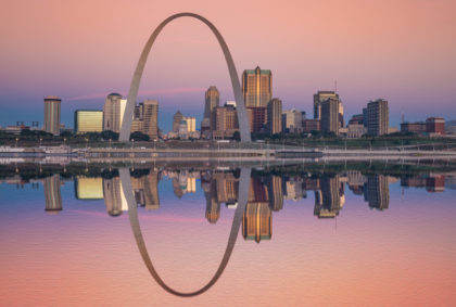 Gateway arch and sunrise St. Louis
