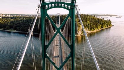 Lions Gate Bridge from an aerial view.