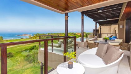 Private terrace overlooking golf course and beach in Punta Mita.