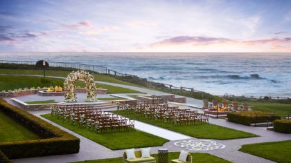The Ritz Carlton Half Moon Bay set for a wedding overlooking the beach