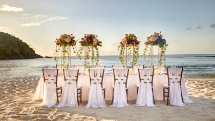Wedding table on the beach at Saint Lucia