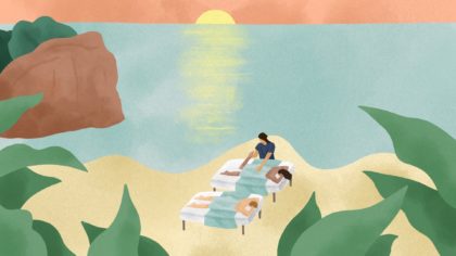 illustration of a couple getting massages on beach
