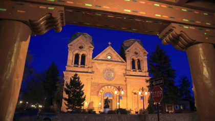The Loretto Chapel at night