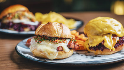 Bacon cheeseburgers on a plate