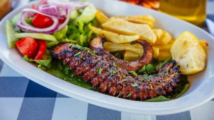 corfu grilled octopus on plate