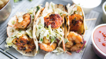 Three grilled shrimp tacos