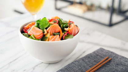 Salmon salad poke bowl
