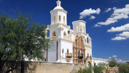 The San Xavier del Bac Mission on a sunny day