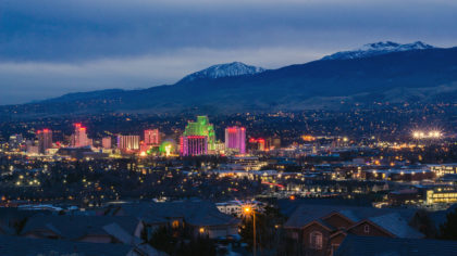 Nighttime view of downtown Reno