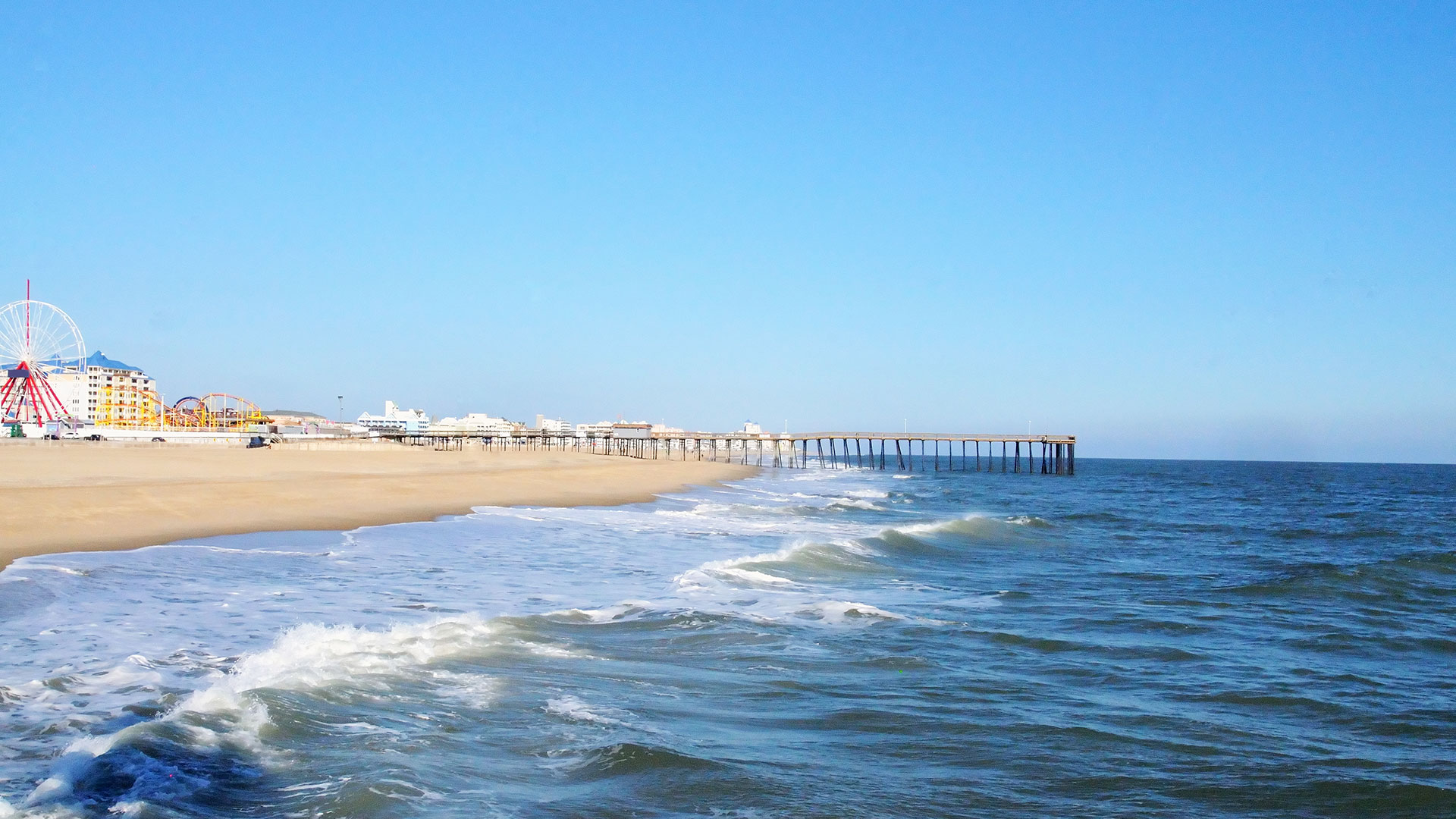 Ocean City Maryland beach and boardwalk during the day