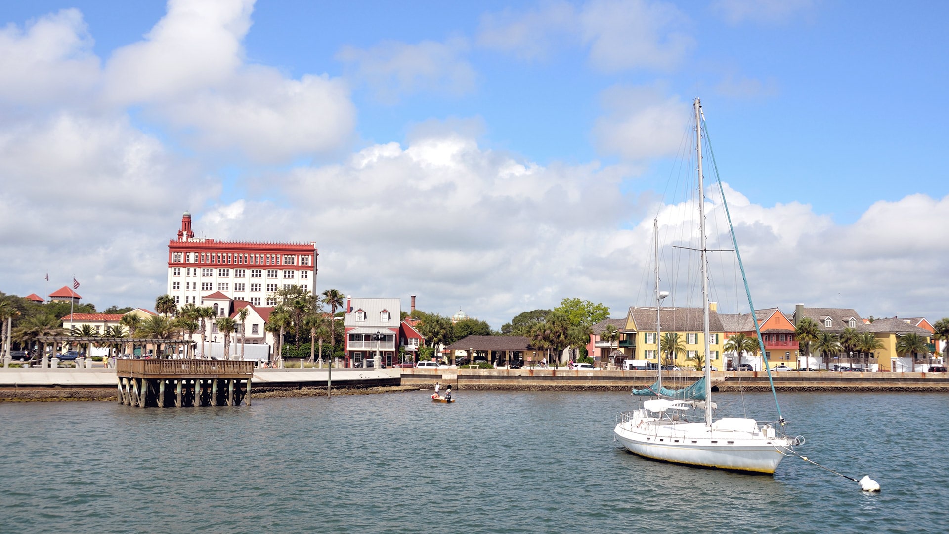 Riverfront in St. Augustine with sailboat in the water