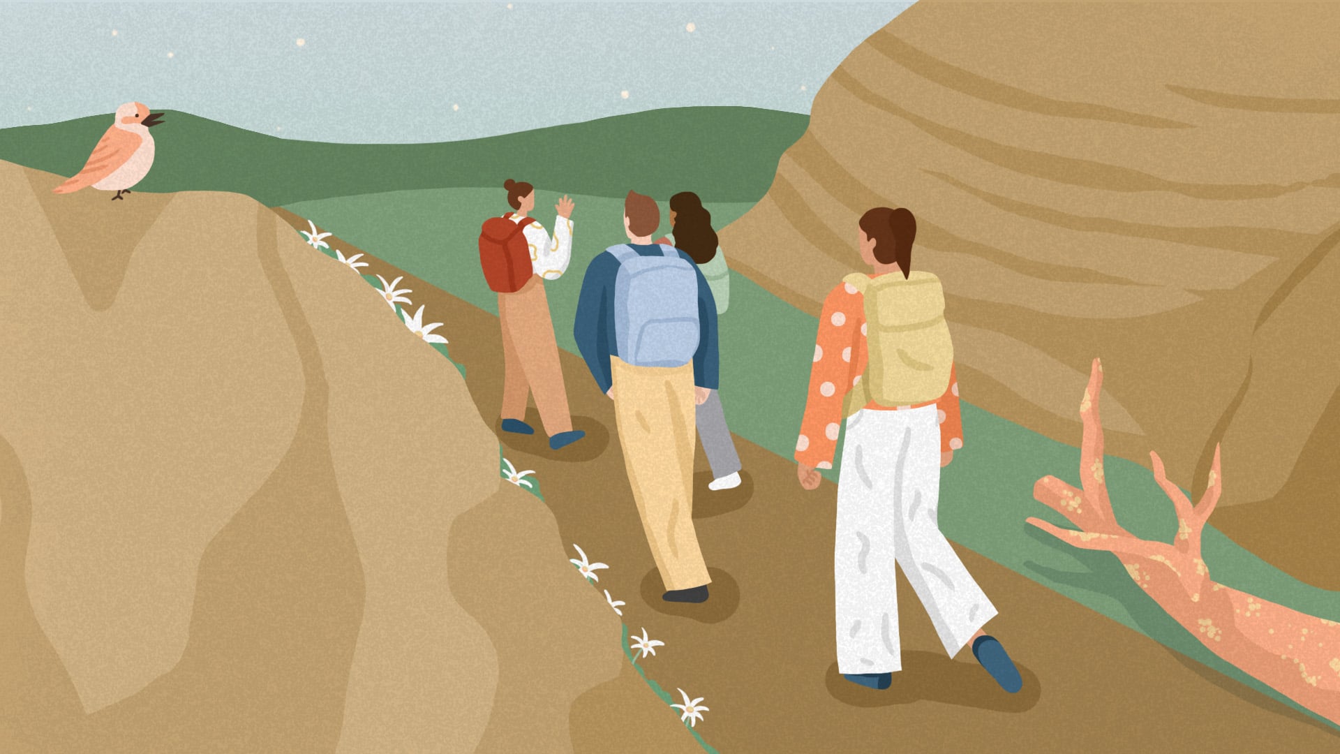 illustration of hikers on a trail in australia