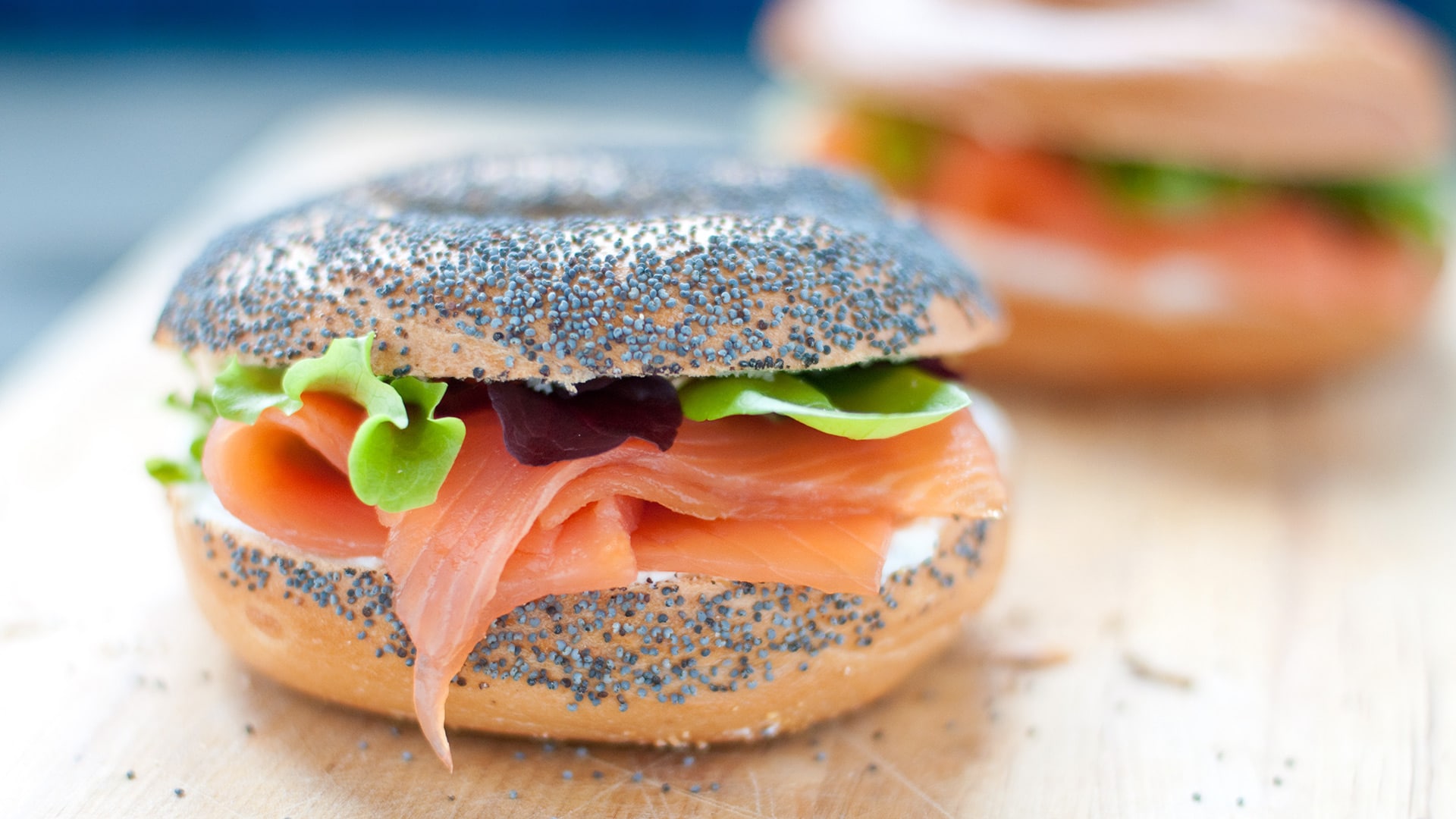 poppy seed bagel with lox and cream cheese