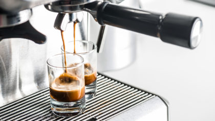 Shots of espresso being made