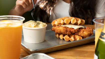 Chicken and waffles and Mac and cheese from Se7en Bites
