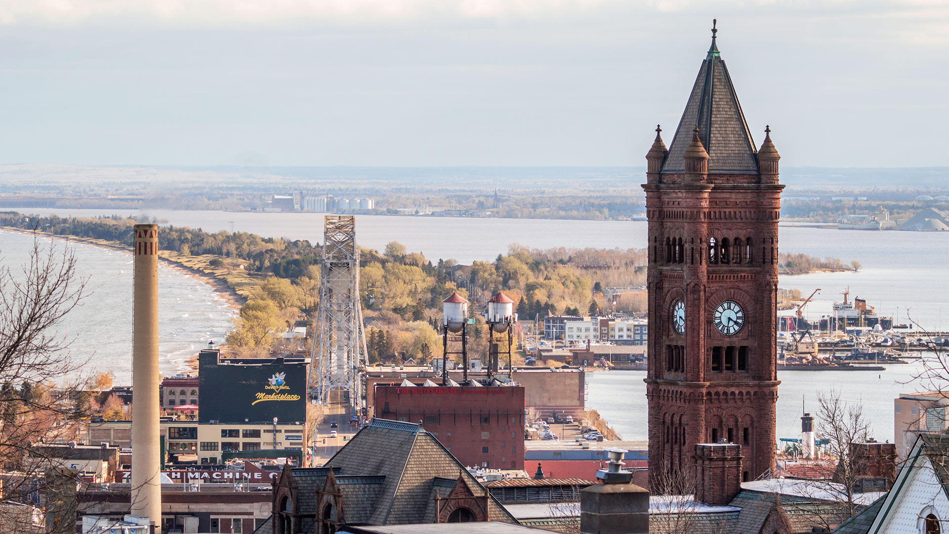 Clock tower and bridge in Duluth