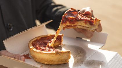 Personal deep dish pizza with pepperoni