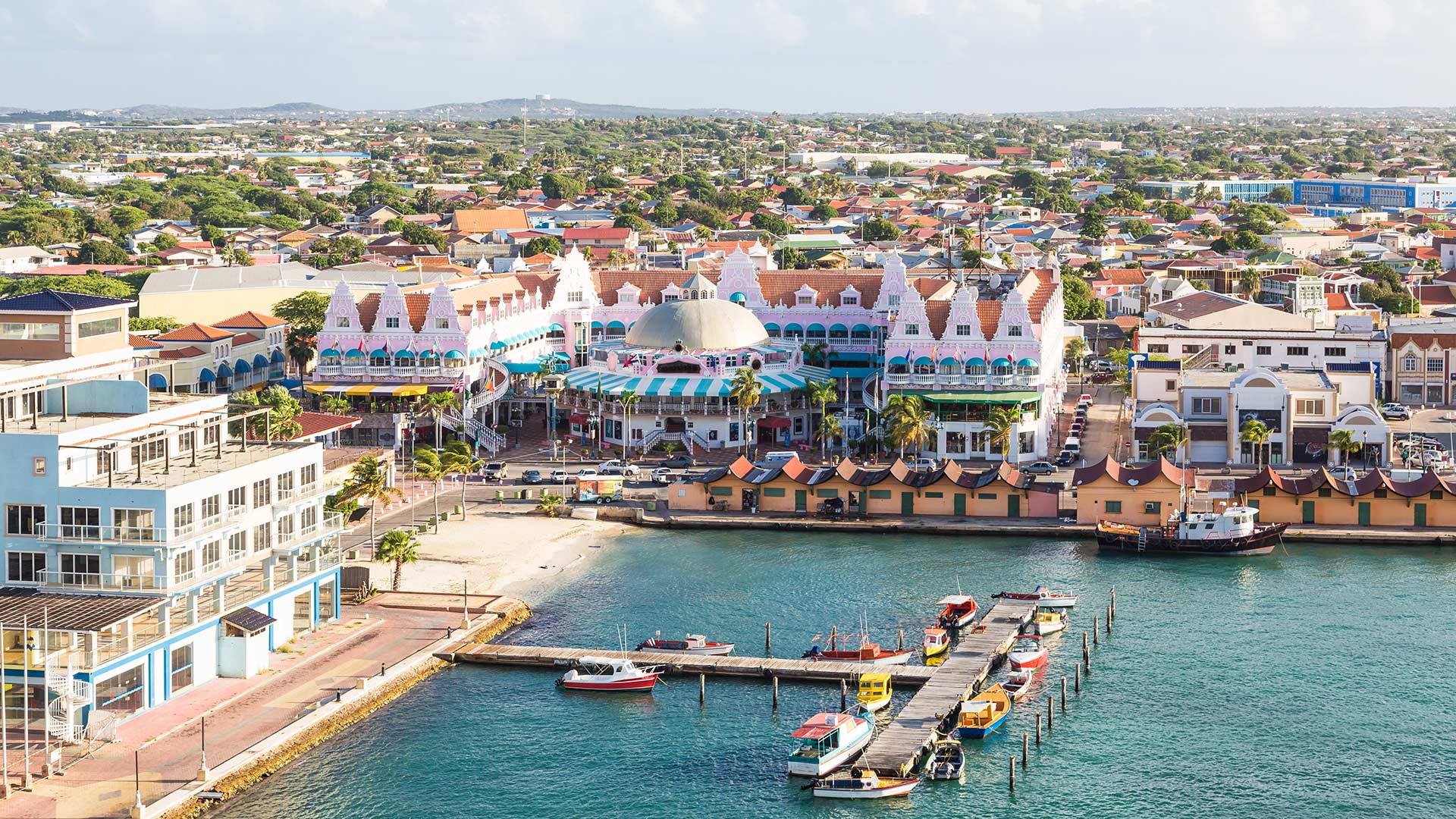 Downtown harbor and waterfront in Oranjestad