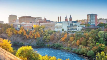 Downtown Spokane and river during the fall