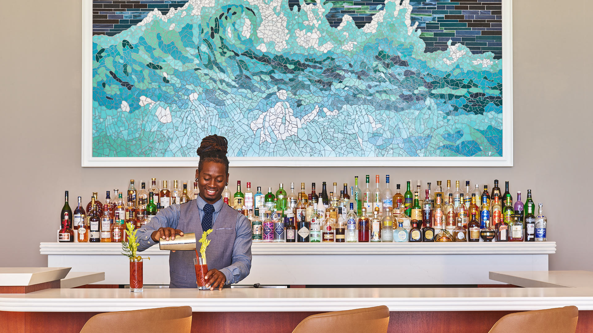 Bartender making bloody Mary's at the St. Regis Bermuda Resort