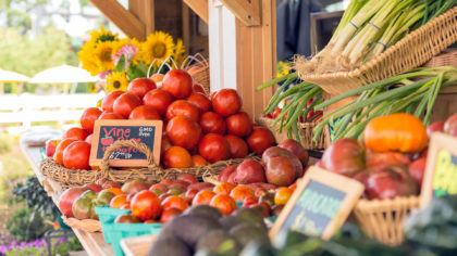 Fresh produce on display at a farmers market