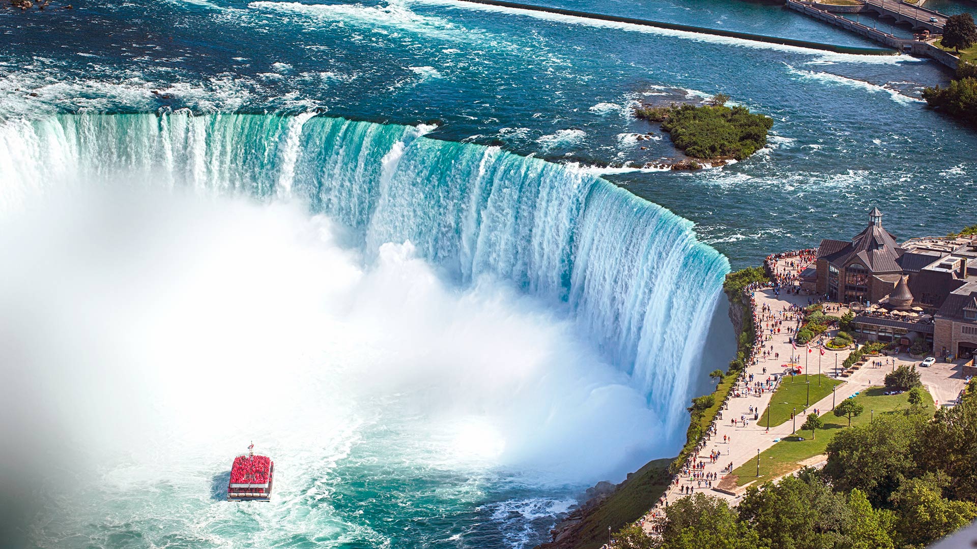 Aerial view of horseshoe falls in Niagara Falls