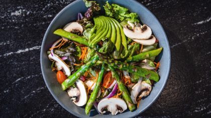 Salad with asparagus avocado and mushrooms