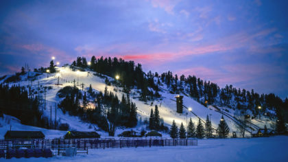 Ski slopes at night in Steamboat Springs