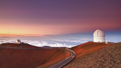 Sunset over Mauna Kea observatory