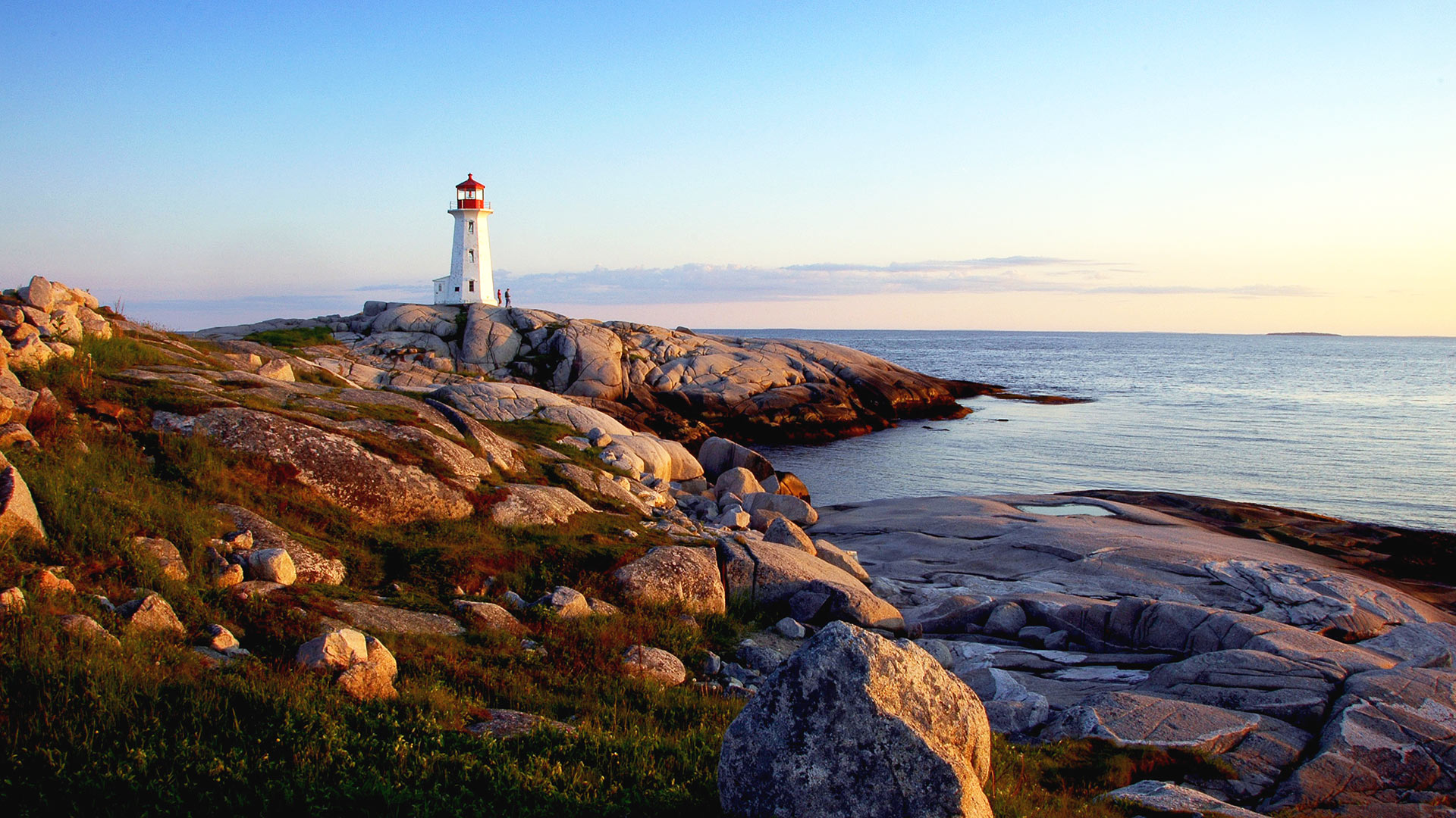 Lighthouse on shoreline of Nova Scotia