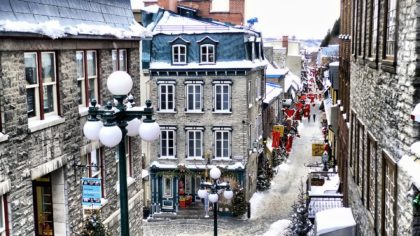 Snowy pedestrian street in Quebec